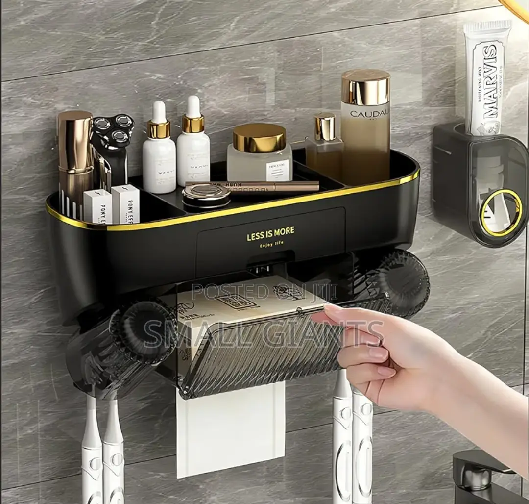 Toothbrush Holder With Paste Dispenser Tissue Storage Box