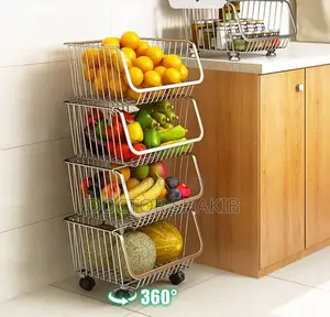 304 Stainless Steel Fruit Storage Basket With Wheels