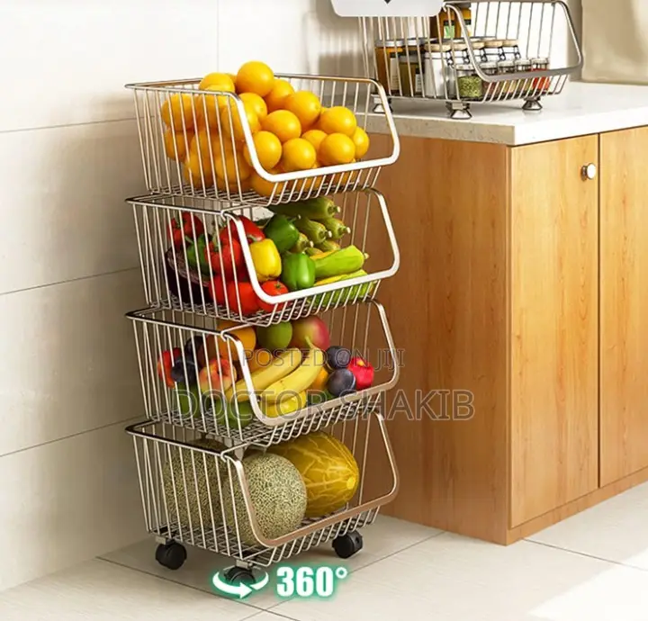 304 Stainless Steel Fruit Storage Basket With Wheels