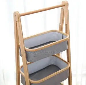 3tier Foldable Laundry Basket With Wooden Legs