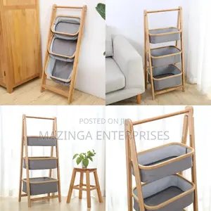 3tier Foldable Laundry Basket With Wooden Legs