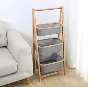 3tier Foldable Laundry Basket With Wooden Legs