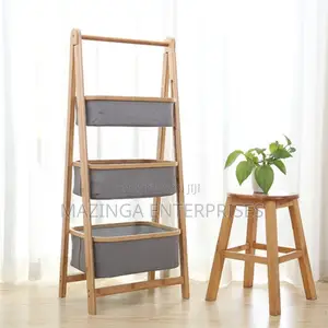 3tier Foldable Laundry Basket With Wooden Legs