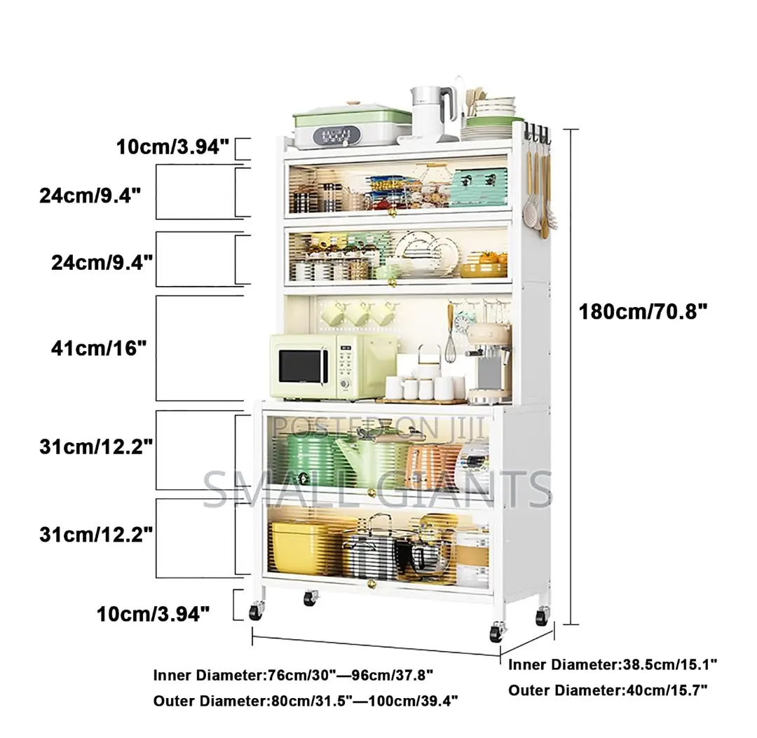 6-Tier Kitchen Rack With Microwave Stand, Wheels Flip Door