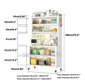 6-Tier Kitchen Rack With Microwave Stand, Wheels Flip Door