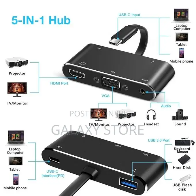 USB-C Type C to HDMI VGA Adapter Usb C Hub 3.5mm Jack