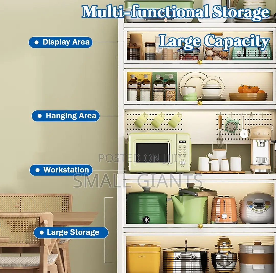 6-Tier Kitchen Rack With Microwave Stand, Wheels Flip Door