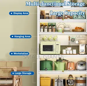 6-Tier Kitchen Rack With Microwave Stand, Wheels Flip Door