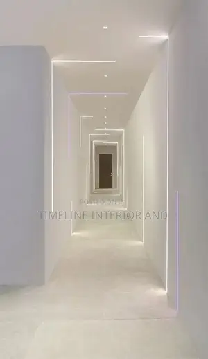 Gypsum Wall and Ceiling With Straight Strip Lights.