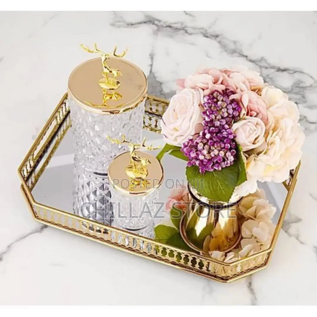 Multi-Purpose Mirror Tray- Gold