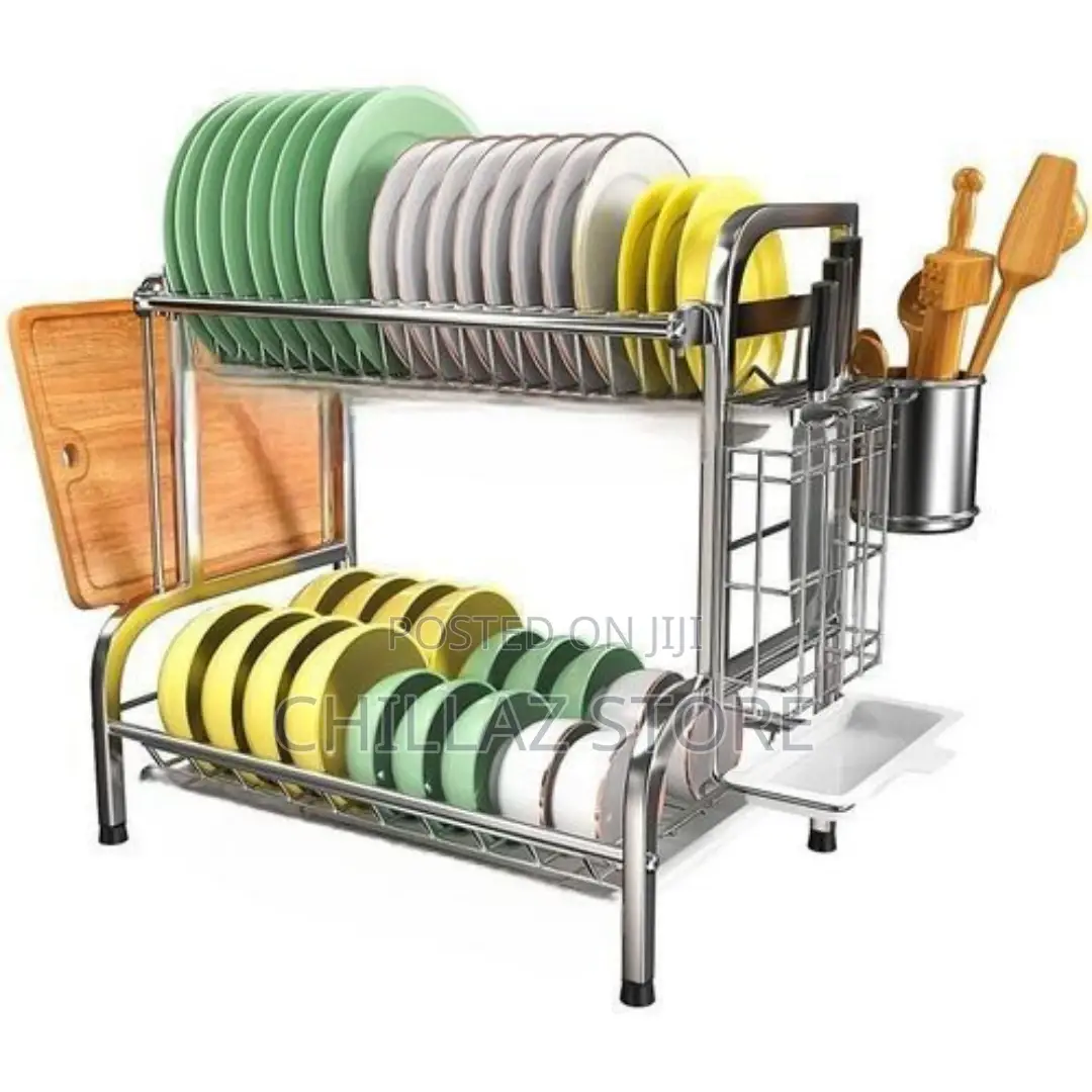 2 Tier Aluminum Plate Dish Drying Draining Rack Storage