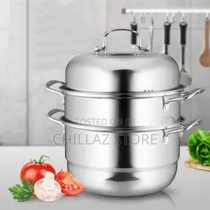 Food Saucepan and Steamer Soup Pot -Silver