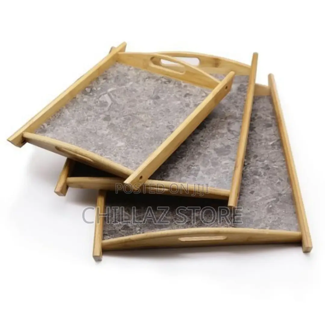 TRAY 3 Piece Heavy Marble, Bamboo