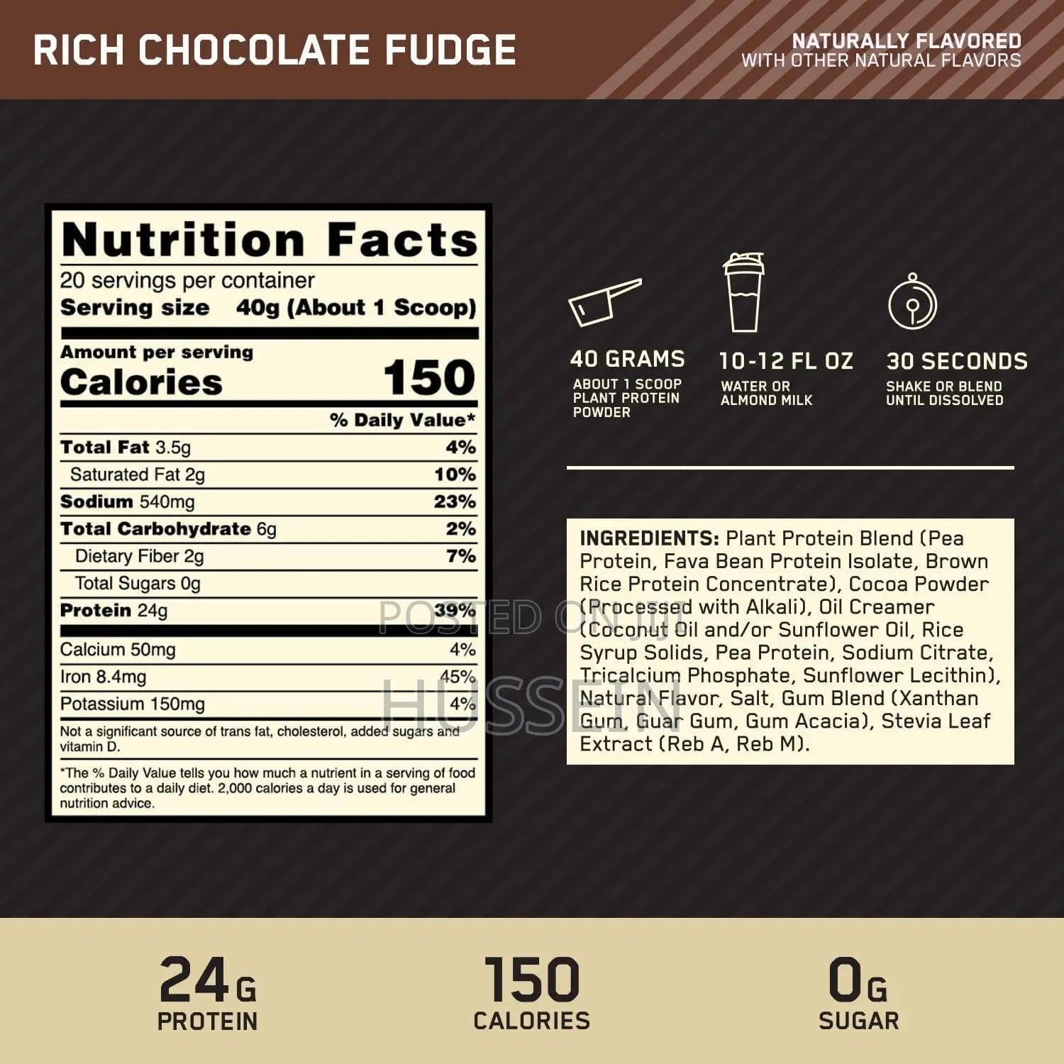 On Gold STRD 100% Plant Based Protein,Rich Chocolate 20 Serv