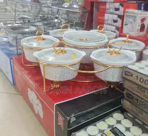 7pcs Ceramic Serving Dish Set With Golden Stand