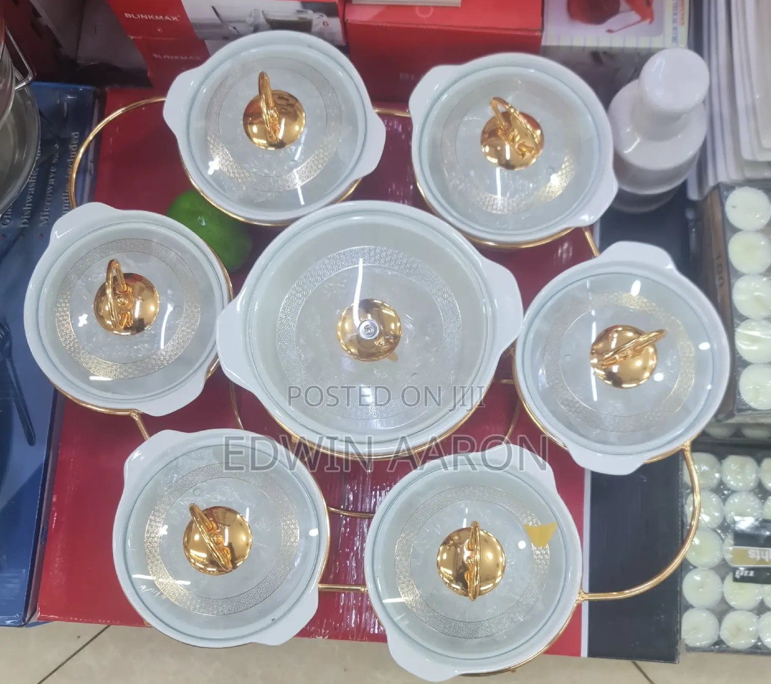7pcs Ceramic Serving Dish Set With Golden Stand