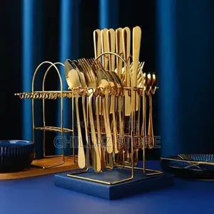 Set of 24 Pieces Gold Cutlery With Stand