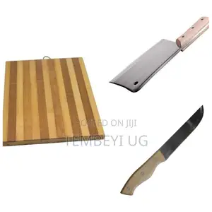 Set of Bamboo Chopping Board, and Kitchen Knives