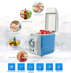 White and Blue Electric Mini Car Refrigerator