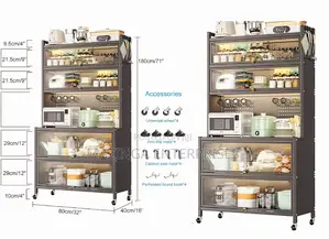 360°Wheeled Kitchen Baker's Rack With Flipdoor Cabinets