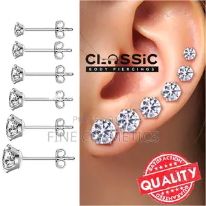 1PAIR Earring Studs,Clear Stainless Steel Silver Ear Jewelry