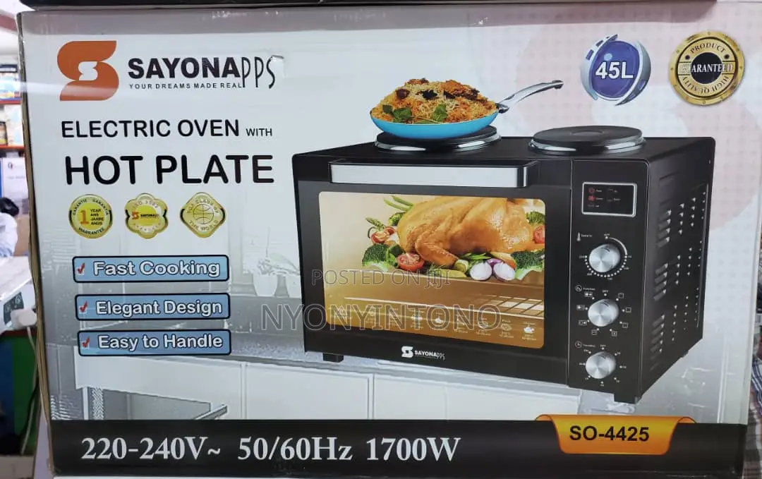 Sayona 45L Electric Oven With Two Hot Plates on and Timer