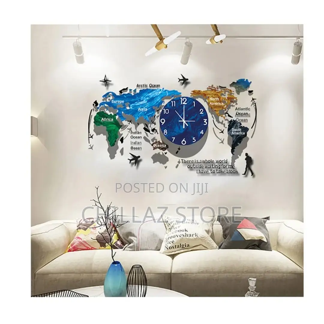 World Map Wall Clock-Multicolour