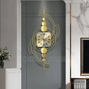 Metal Wall Clock With Golden Geometric Frame
