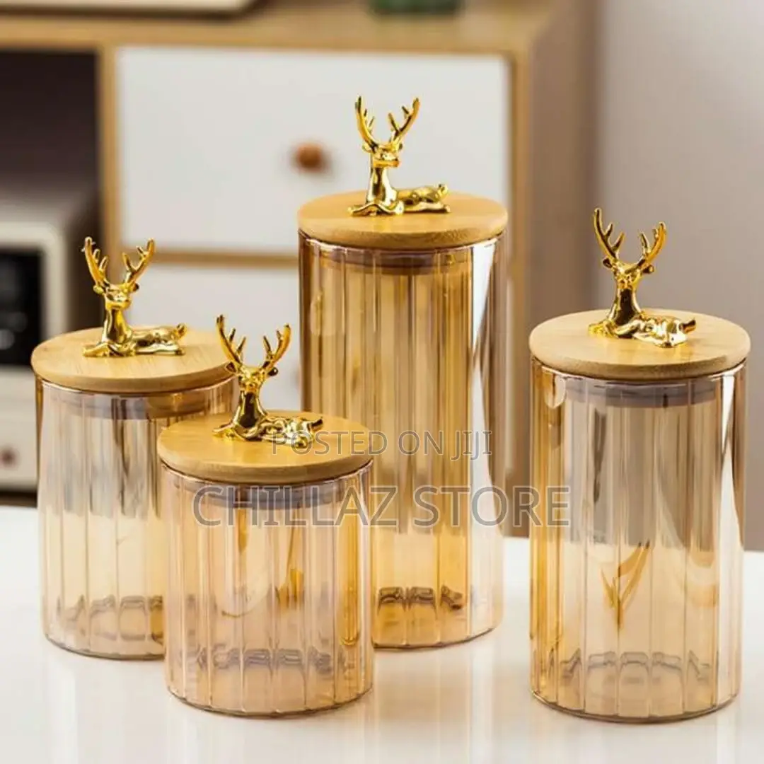 Golden Deer Glass Storage Jar
