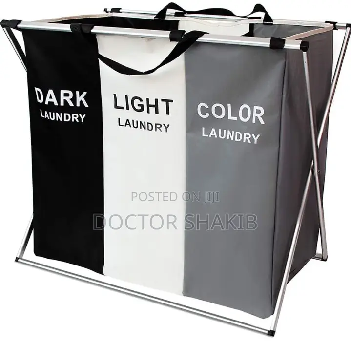 Foldable Three Portioned Laundry Basket Organizer