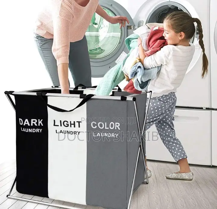 Foldable Three Portioned Laundry Basket Organizer