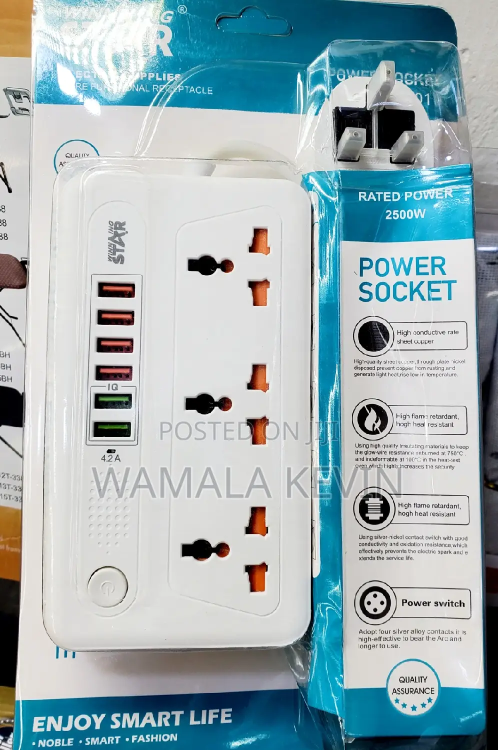 3 Way Socket With Fast Charging USB Ports