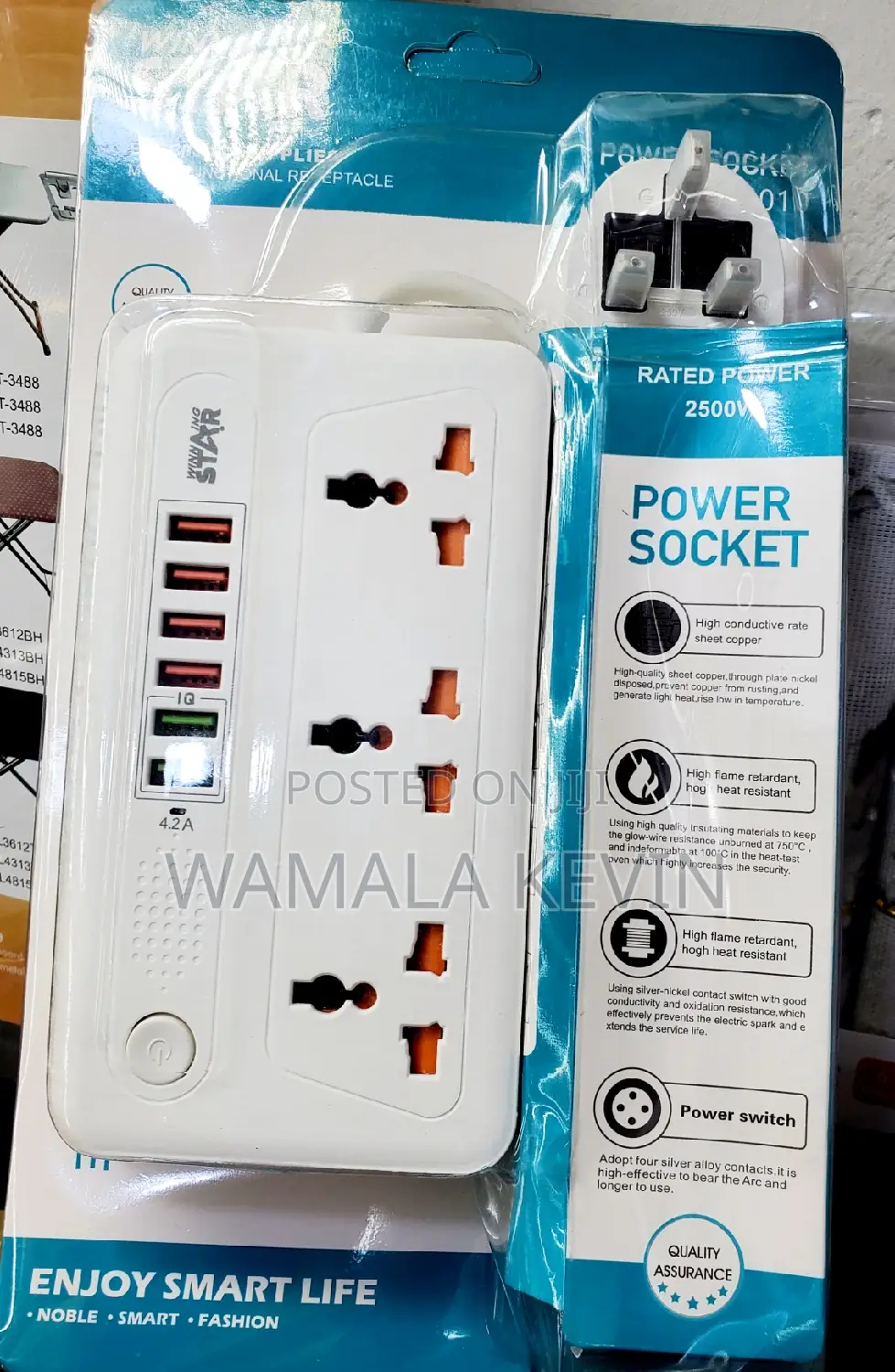 3 Way Socket With Fast Charging USB Ports