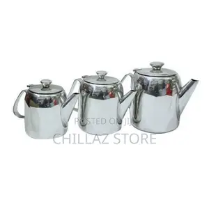 A Set of 3 Steel Tea Pots – Silver
