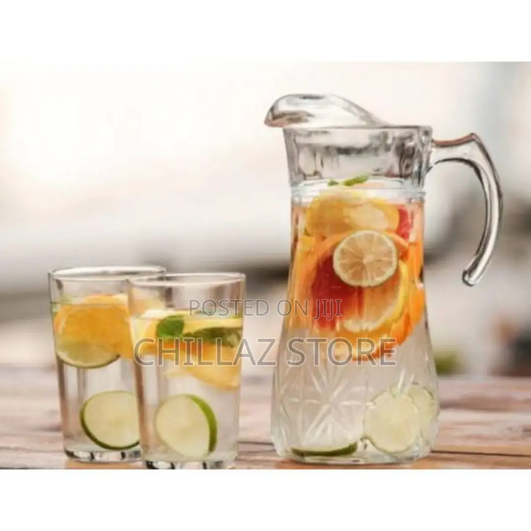 6 Long Drinking Glasses Plus 1 Glass Jug