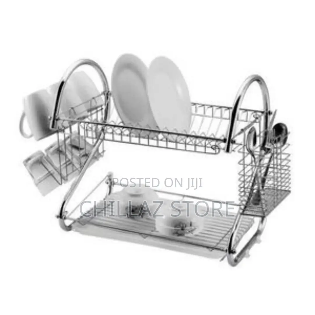 2-Layer Metallic Dish Drainer – Silver
