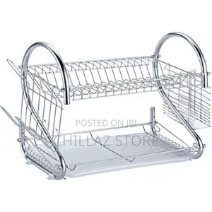 2-Layer Metallic Dish Drainer – Silver