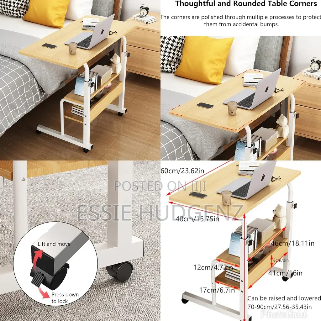 Adjustable Laptop Table With Shelves and Rollers