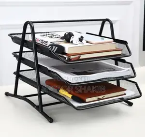 3-Tier Metal Mesh File Rack Organizer