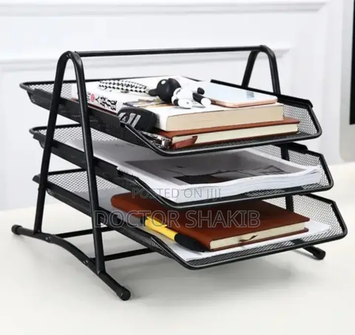 3-Tier Metal Mesh File Rack Organizer