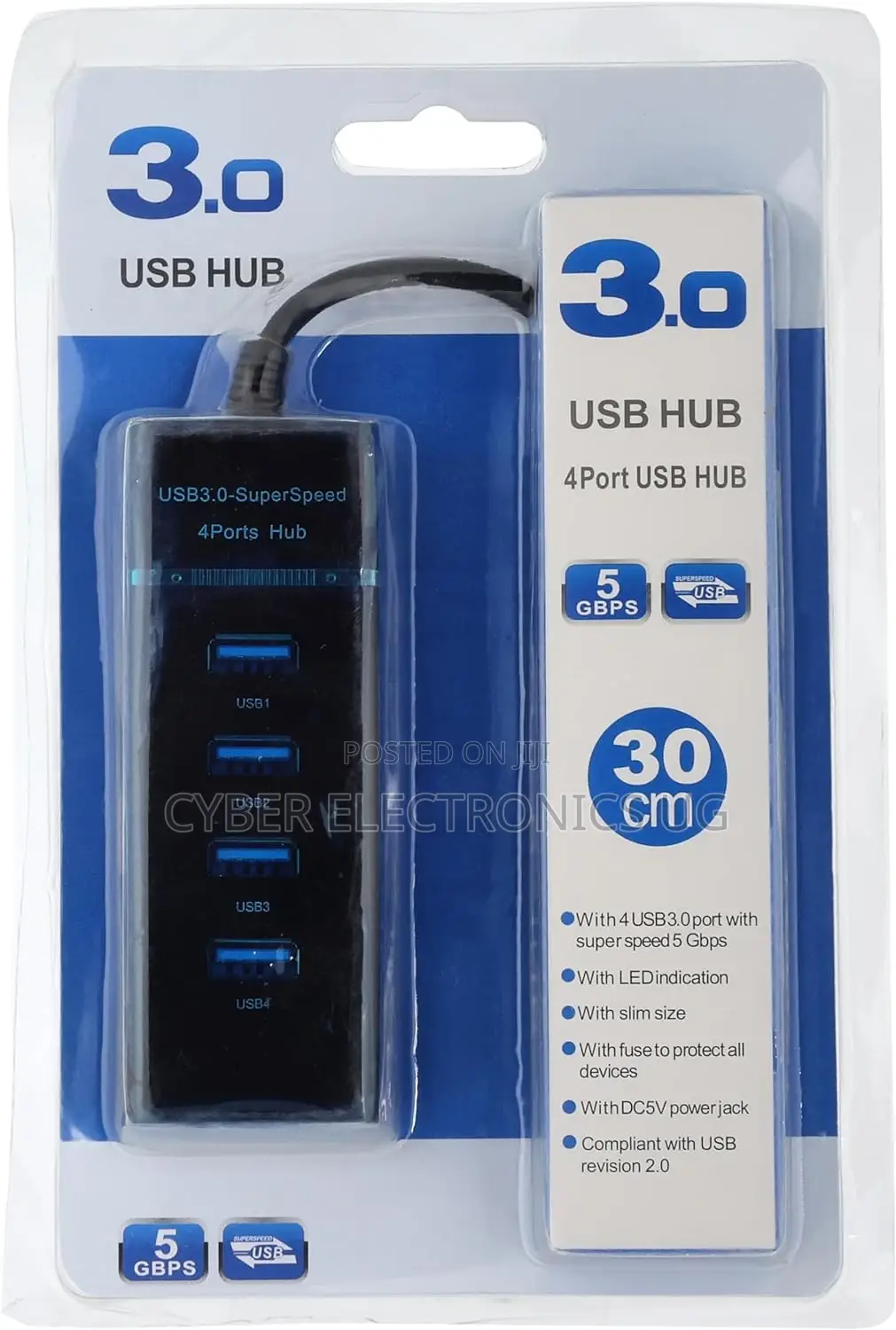 4-Port USB 3.0 Ultra-Slim Data Hub With 30cm Extended Cable