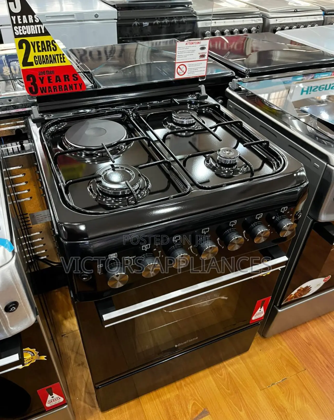 Blueflame Cooker With 3gas 1electric 60x60cm Enamel Black