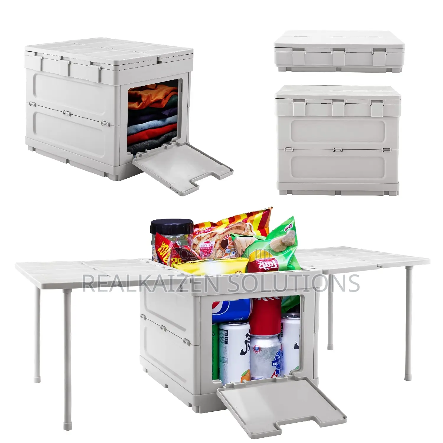 Collapsible Foldable Grey Portable Table With Storage Box
