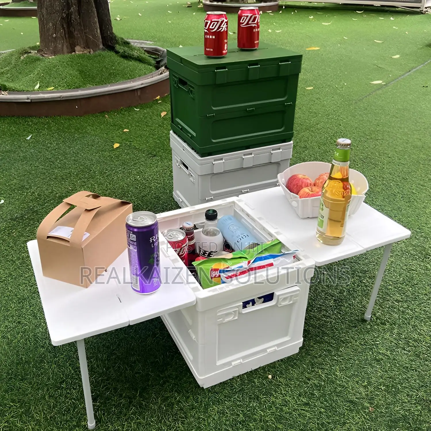 Collapsible Foldable Grey Portable Table With Storage Box