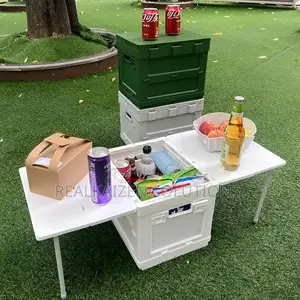Collapsible Foldable Grey Portable Table With Storage Box