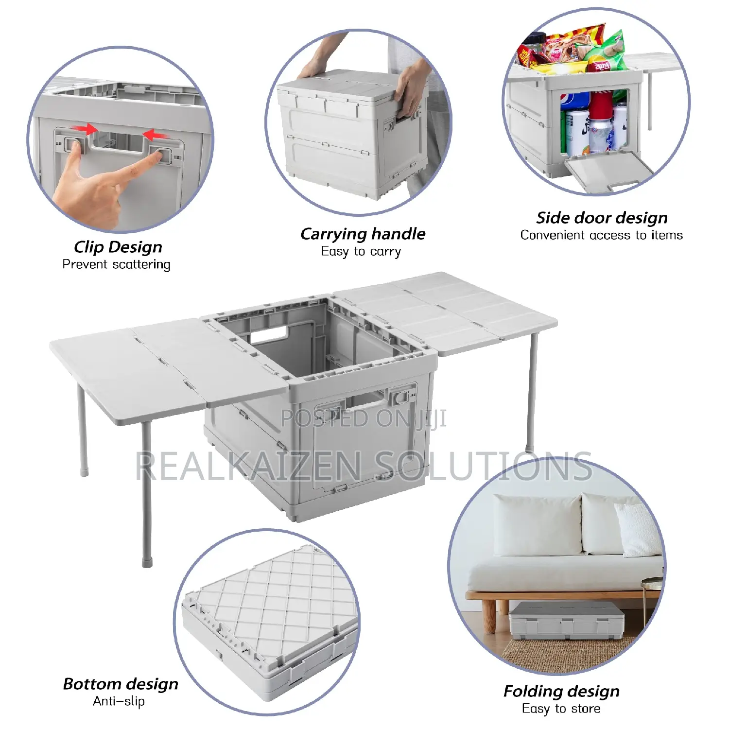 Collapsible Foldable Grey Portable Table With Storage Box