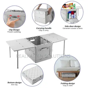 Collapsible Foldable Grey Portable Table With Storage Box
