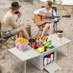 Collapsible Foldable Grey Portable Table With Storage Box