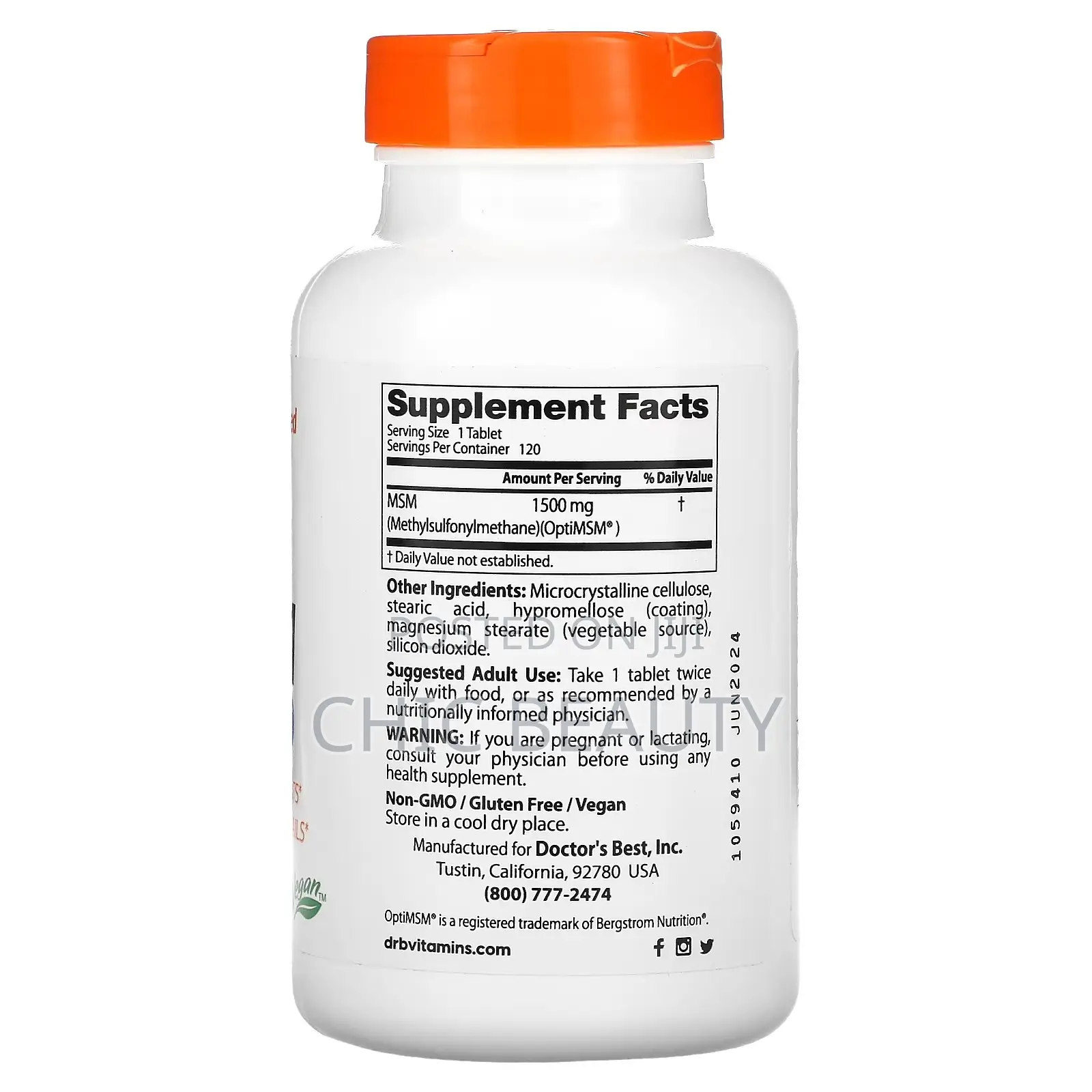 Doctor's Best, MSM for Skin,Hair Nails 1500mg, 120tablets