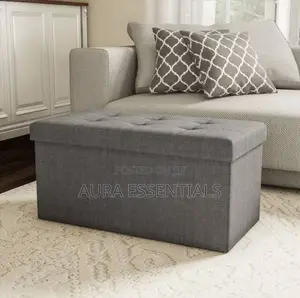 Foldable Tufted Linen Storage Ottoman's Bench